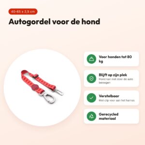 Morso autogordel hond Lipstick roze 40-65 x 2,5 cm – gerecycled, tot 80 kg – voordelen