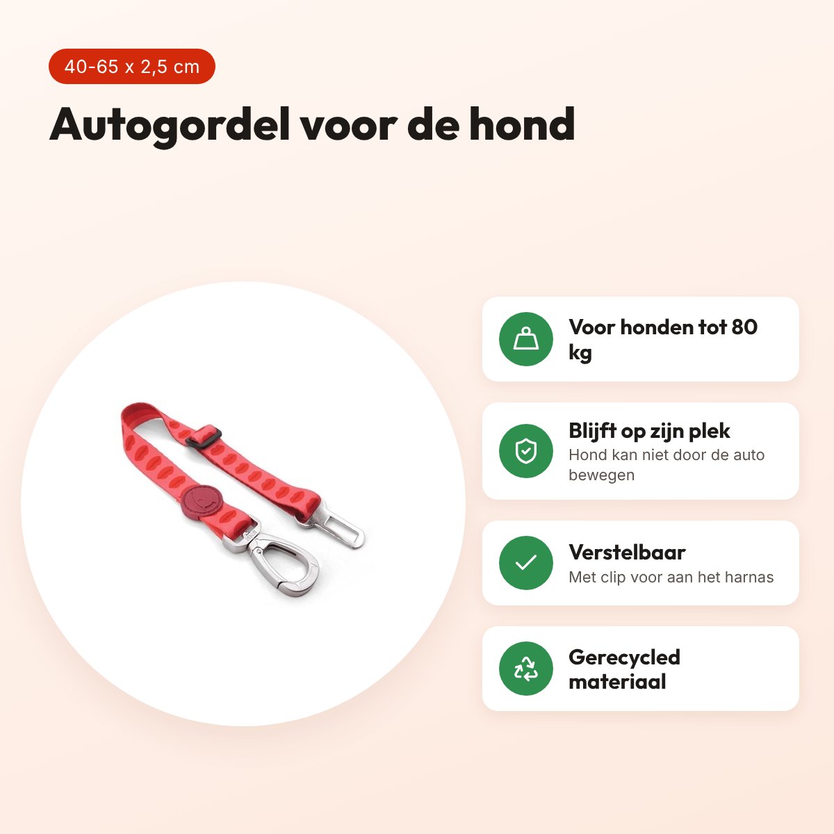 Morso autogordel hond Lipstick roze 40-65 x 2,5 cm – gerecycled, tot 80 kg – voordelen