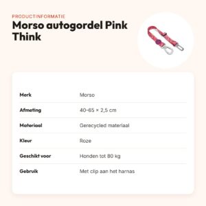 Morso autogordel hond Pink Think roze 40-65 x 2,5 cm – tot 80 kg – productinformatie
