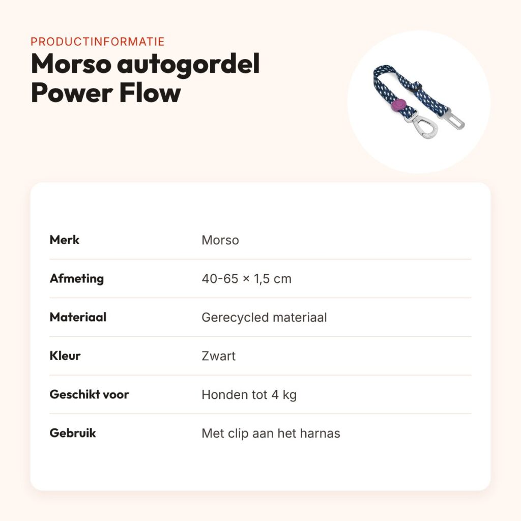 Morso autogordel hond Power Flow zwart 40-65 x 1,5 cm – tot 4 kg – productinformatie