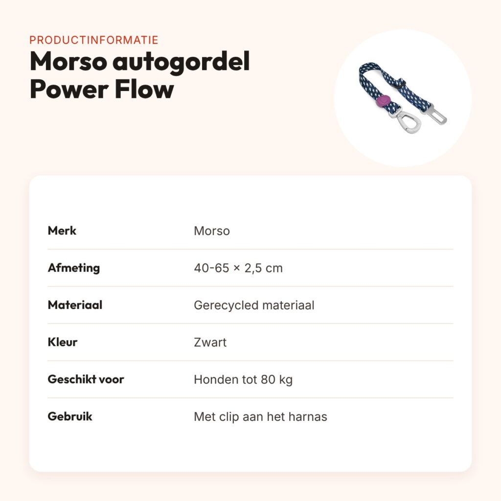Morso autogordel hond Power Flow zwart 40-65 x 2,5 cm – tot 80 kg – productinformatie