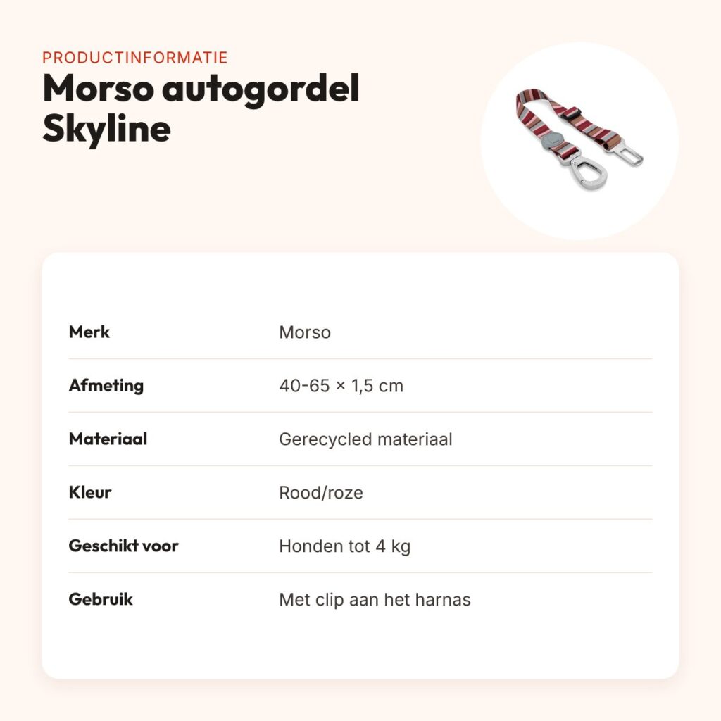 Morso autogordel hond Skyline rood/roze 40-65 x 1,5 cm – tot 4 kg – productinformatie