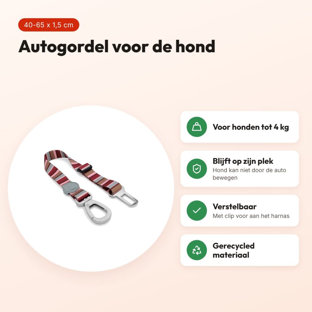 Morso autogordel hond Skyline rood/roze 40-65 x 1,5 cm – tot 4 kg – voordelen