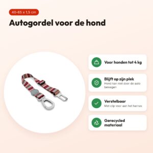 Morso autogordel hond Skyline rood/roze 40-65 x 1,5 cm – tot 4 kg – voordelen
