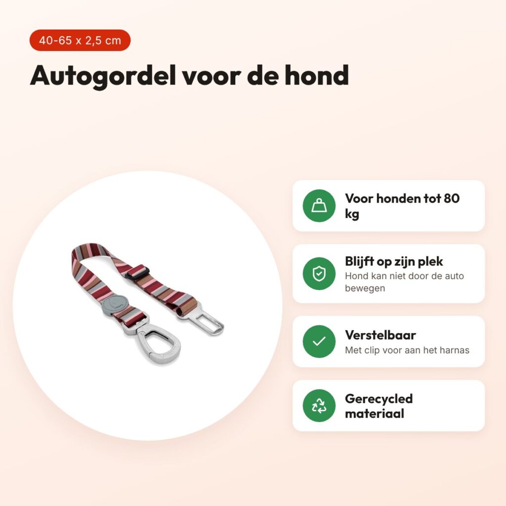 Morso autogordel hond Skyline rood/roze 40-65 x 2,5 cm – tot 80 kg – voordelen