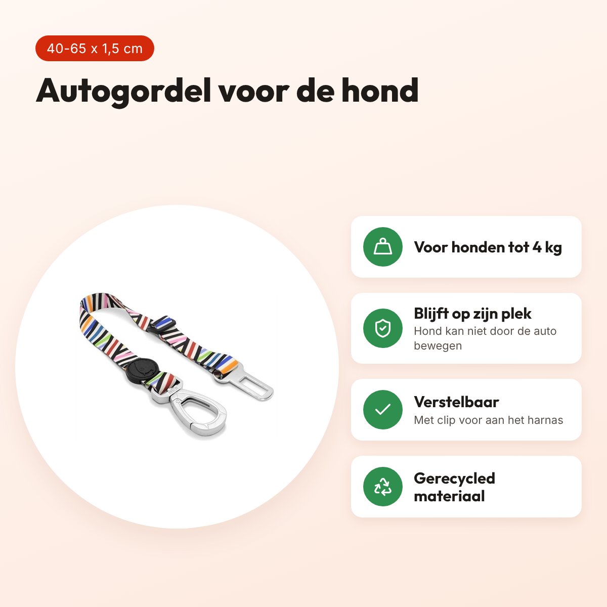 Morso autogordel hond Spaghetti Incident 40-65 x 1,5 cm – tot 4 kg – voordelen