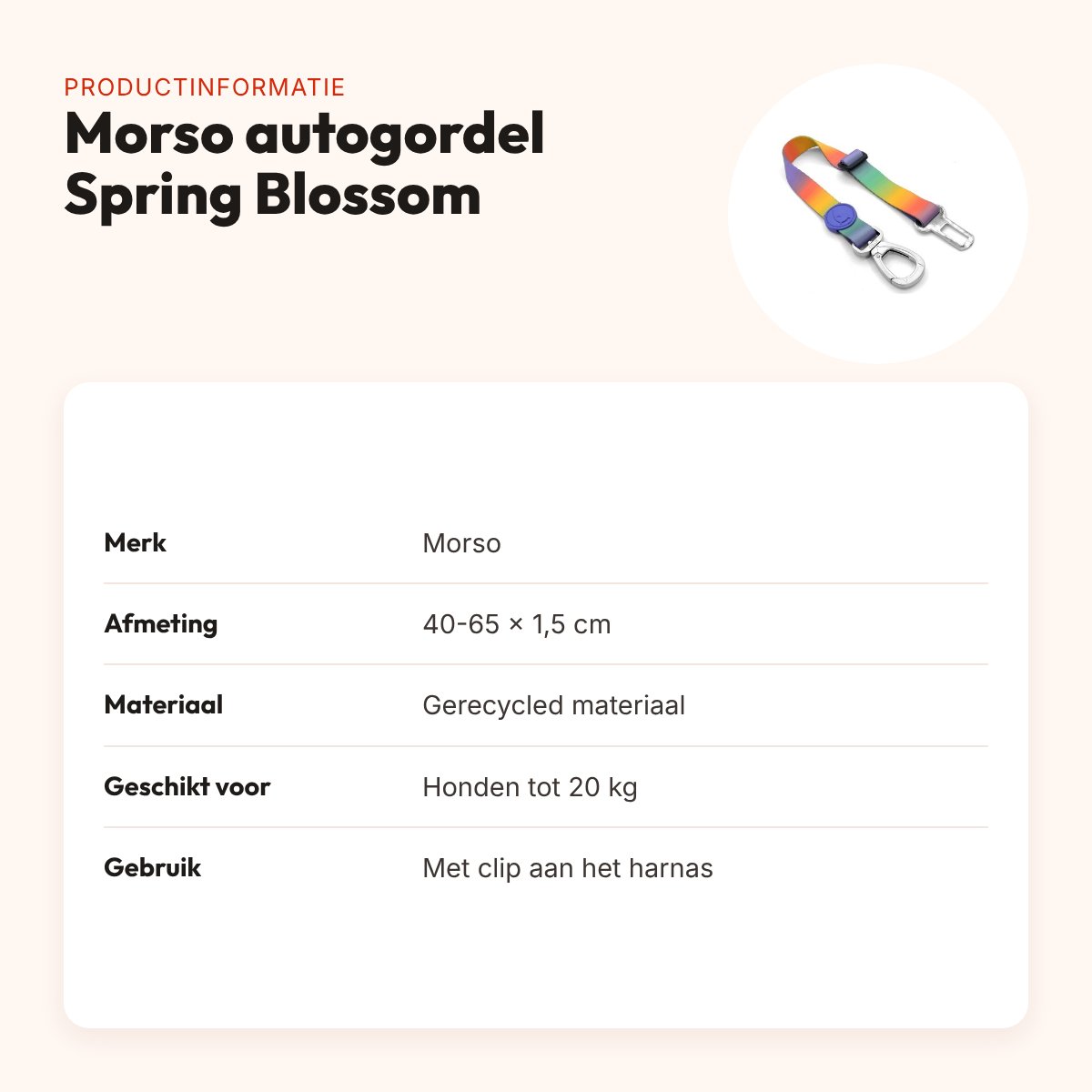 Morso autogordel hond Spring Blossom 40-65 x 1,5 cm – gerecycled, tot 20 kg – productinformatie