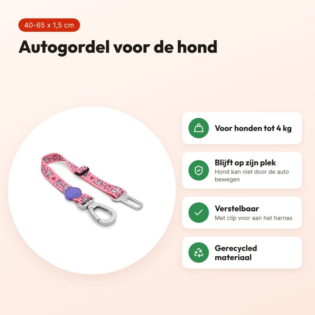 Morso autogordel hond Sweet Tweet roze 40-65 x 1,5 cm – tot 4 kg – voordelen