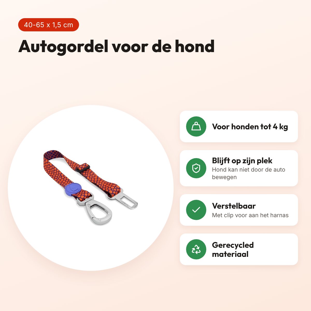 Morso autogordel hond Urban Lizard rood 40-65 x 1,5 cm – tot 4 kg – voordelen