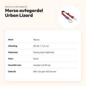 Morso autogordel hond Urban Lizard rood 40-65 x 2,5 cm – tot 80 kg – productinformatie