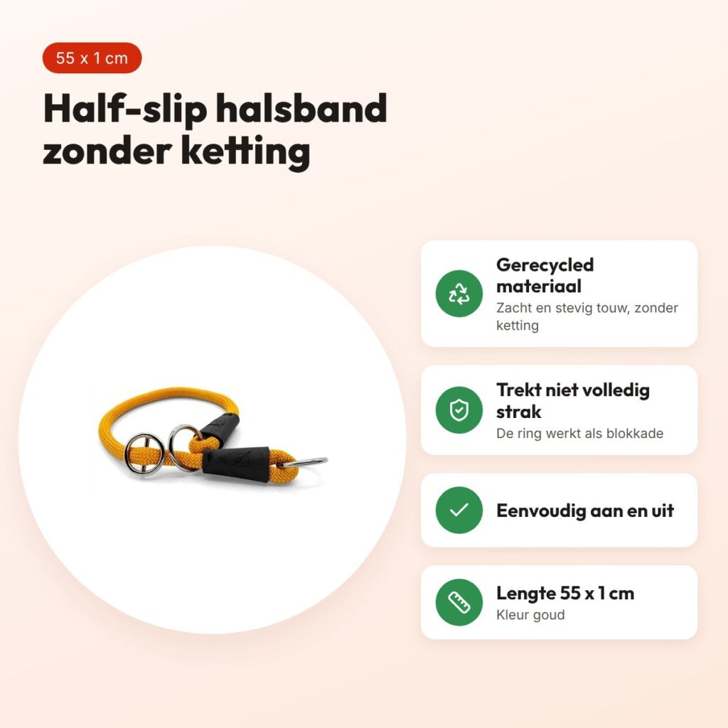 Morso half slip halsband gerecycled goud 55 cm – regular rope – voordelen