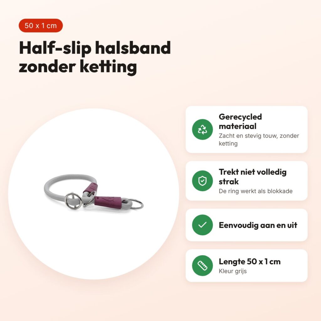 Morso half slip halsband gerecycled grijs 50 cm – soft rope – voordelen