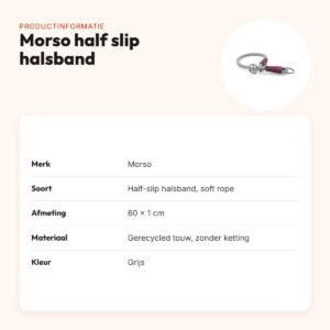 Morso half slip halsband gerecycled grijs 60 cm – soft rope – productinformatie