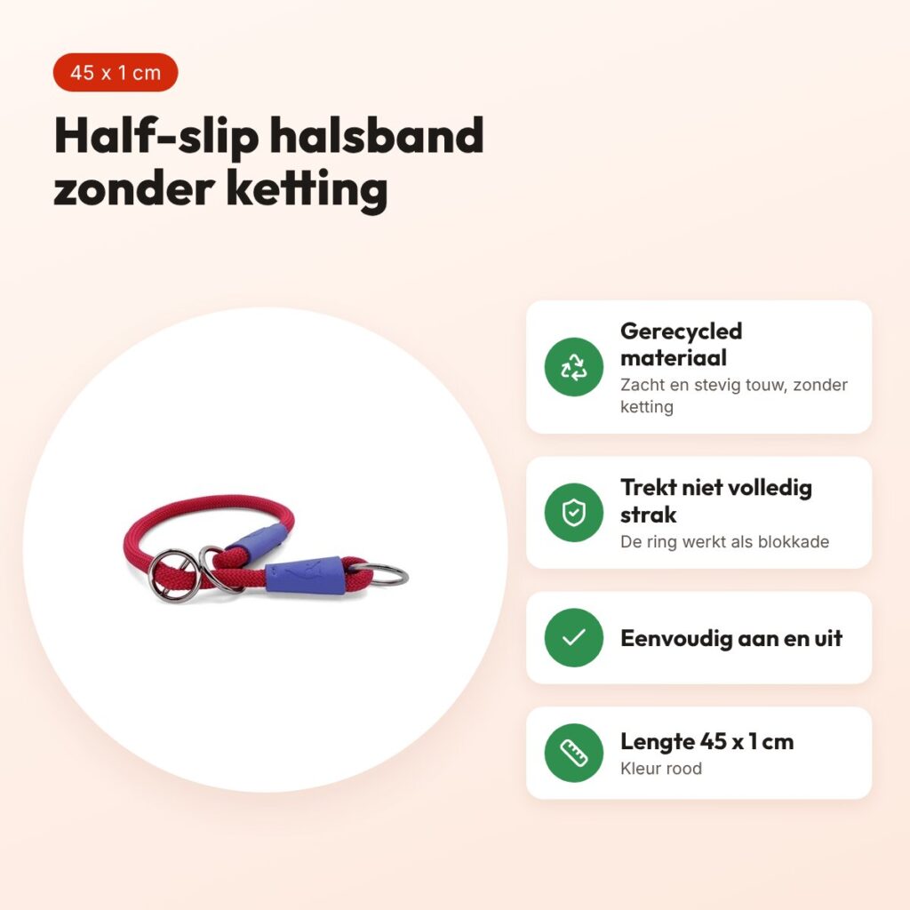 Morso half slip halsband gerecycled rood 45 cm – regular rope – voordelen