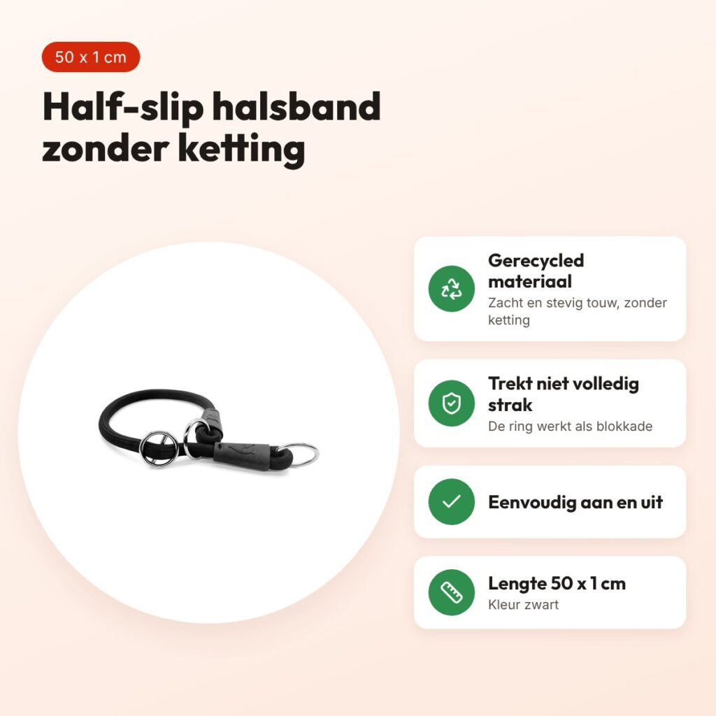 Morso half slip halsband gerecycled zwart 50 cm – soft rope – voordelen