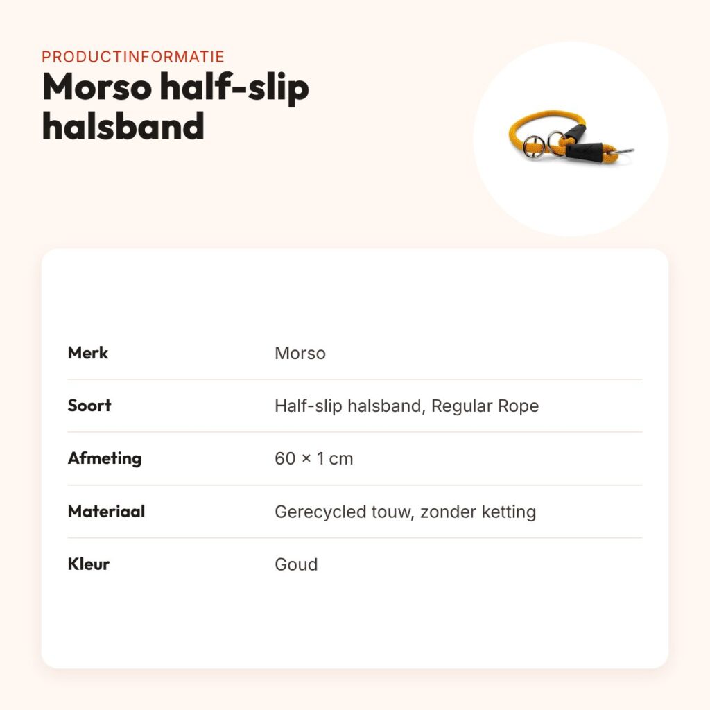 Morso half-slip halsband Regular Rope goud 60 x 1 cm – gerecycled touw – productinformatie