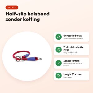 Morso half-slip halsband Regular Rope rood 50 x 1 cm – gerecycled touw – voordelen