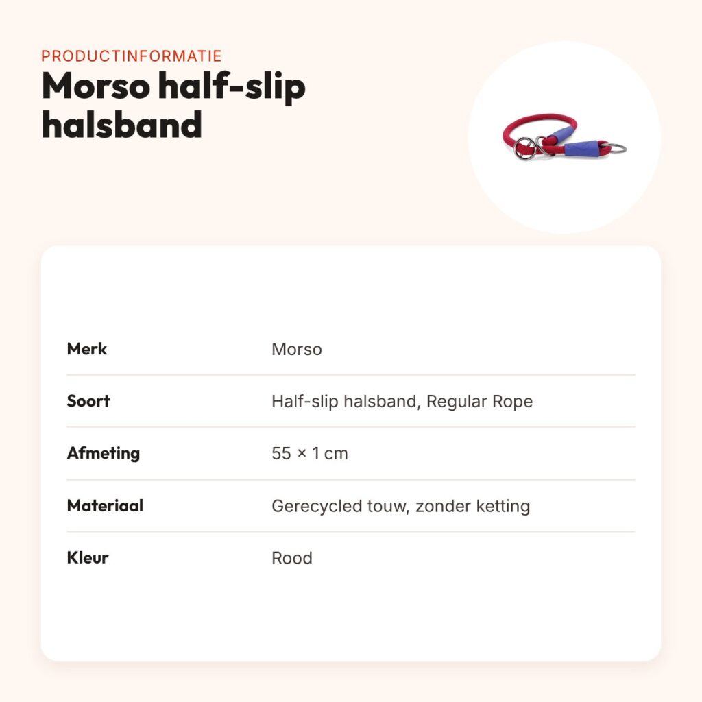 Morso half-slip halsband Regular Rope rood 55 x 1 cm – gerecycled touw – productinformatie