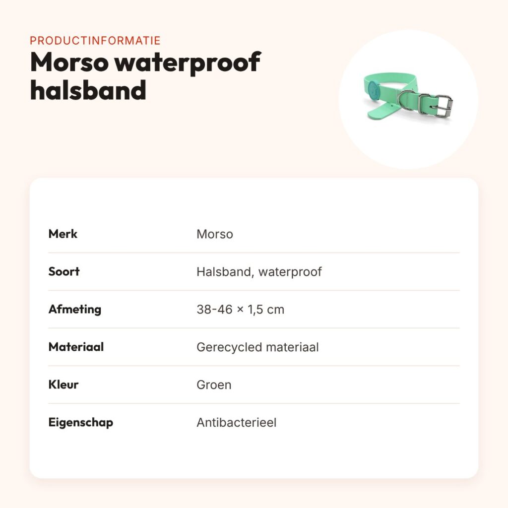 Morso halsband hond waterproof gerecycled groen 38-46 x 1,5 cm – productinformatie