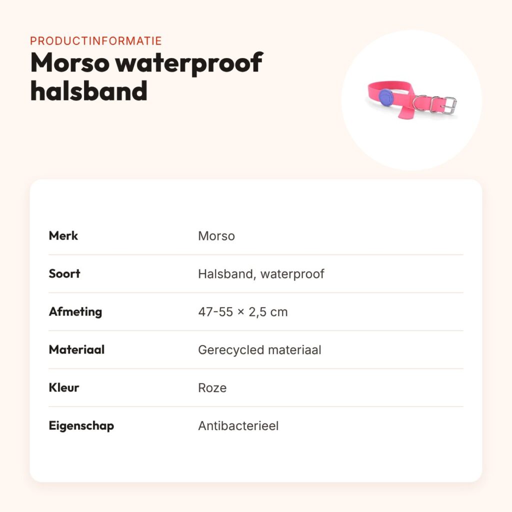 Morso halsband hond waterproof gerecycled roze 47-55 x 2,5 cm – productinformatie
