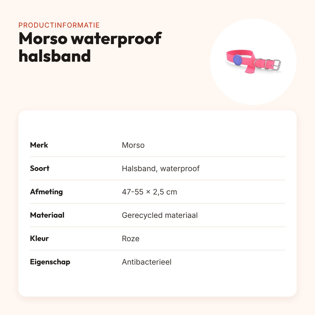 Morso halsband hond waterproof gerecycled roze 47-55 x 2,5 cm – productinformatie