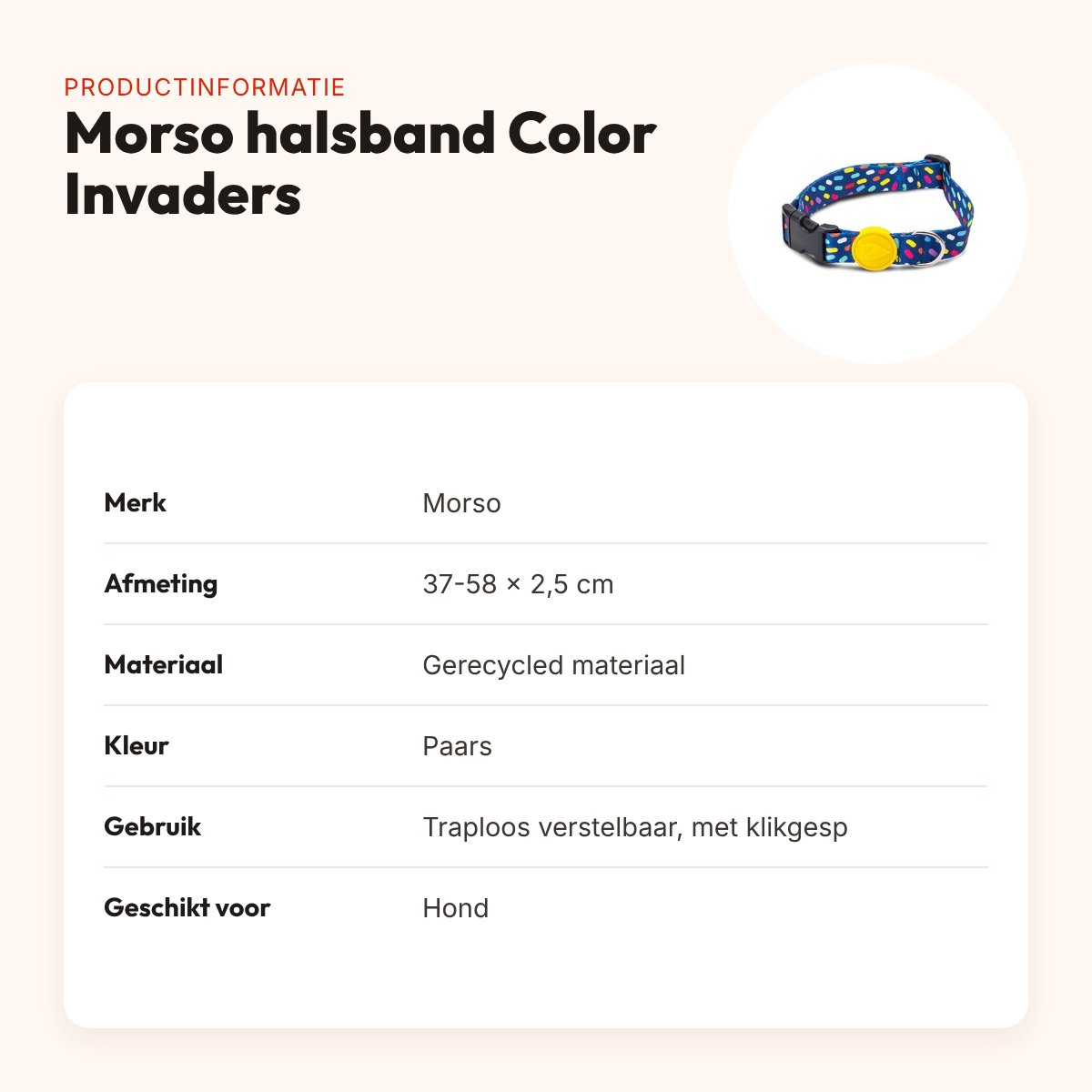 Morso hondenhalsband Color Invaders paars 37-58 x 2,5 cm – gerecycled – productinformatie