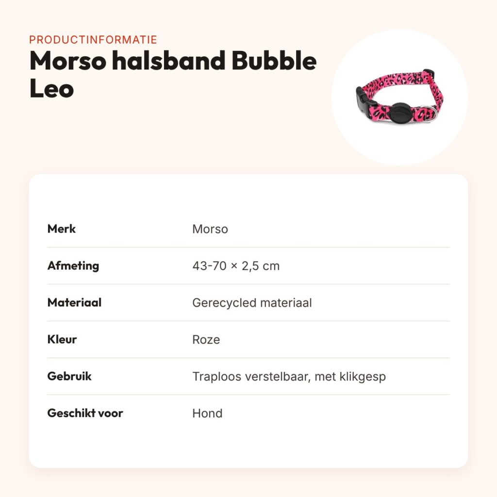 Morso hondenhalsband gerecycled Bubble Leo roze 43-70 x 2,5 cm – productinformatie