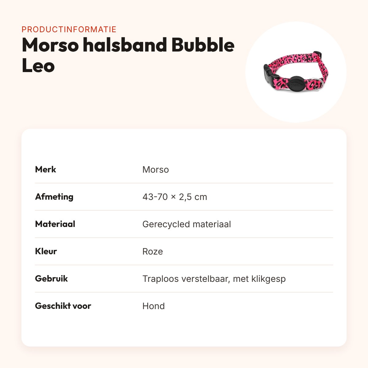 Morso hondenhalsband gerecycled Bubble Leo roze 43-70 x 2,5 cm – productinformatie