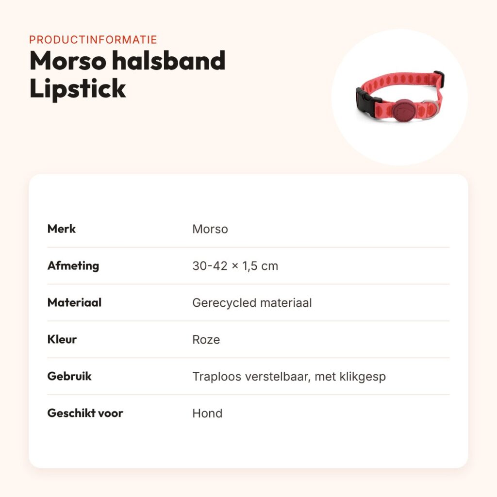 Morso hondenhalsband gerecycled Lipstick roze 30-42 x 1,5 cm – productinformatie