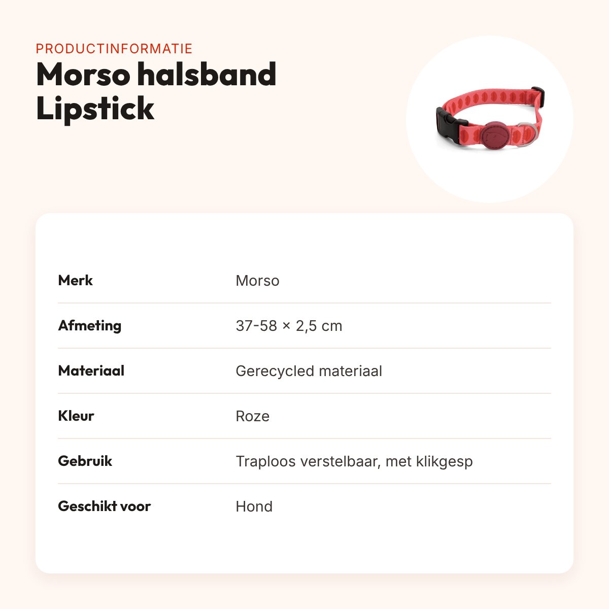 Morso hondenhalsband gerecycled Lipstick roze 37-58 x 2,5 cm – productinformatie