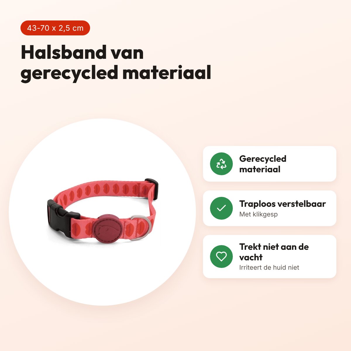 Morso hondenhalsband gerecycled Lipstick roze 43-70 x 2,5 cm – voordelen