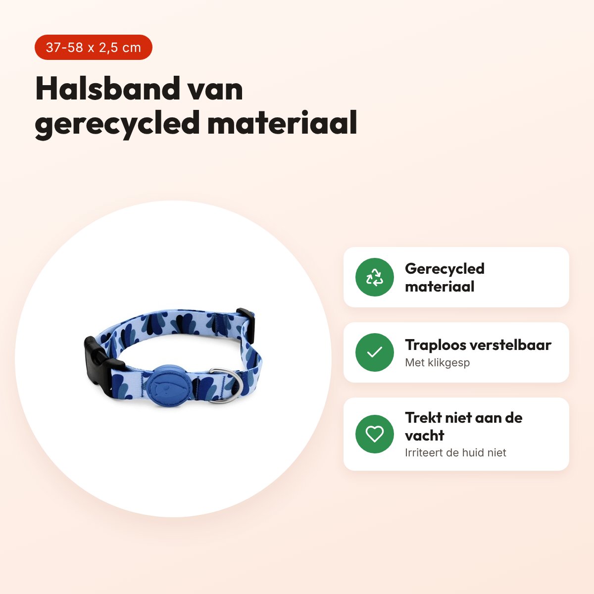 Morso hondenhalsband gerecycled Splash blauw 37-58 x 2,5 cm – voordelen