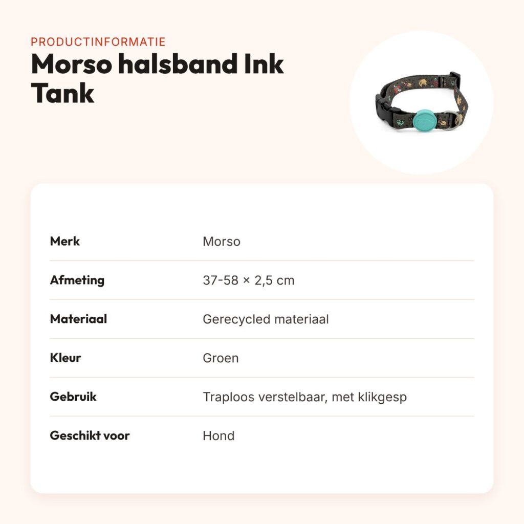 Morso hondenhalsband Ink Tank groen 37-58 x 2,5 cm – gerecycled – productinformatie