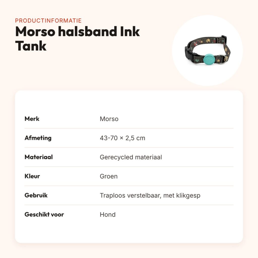 Morso hondenhalsband Ink Tank groen 43-70 x 2,5 cm – gerecycled – productinformatie