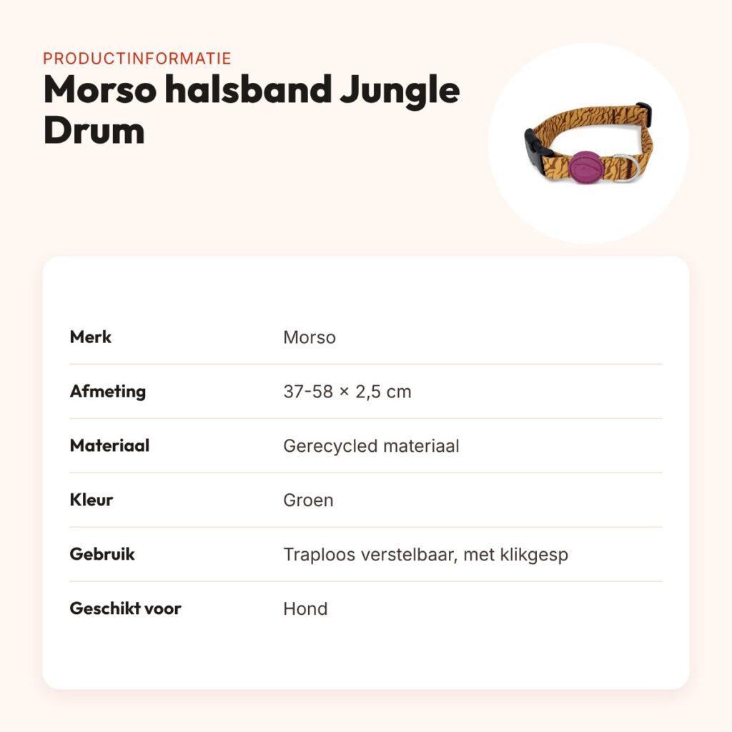 Morso hondenhalsband Jungle Drum groen 37-58 x 2,5 cm – gerecycled – productinformatie