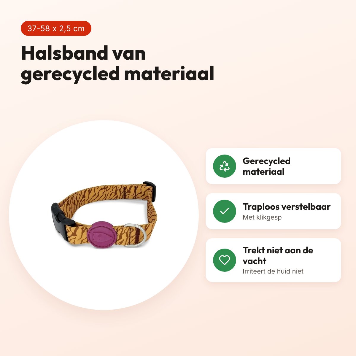 Morso hondenhalsband Jungle Drum groen 37-58 x 2,5 cm – gerecycled – voordelen