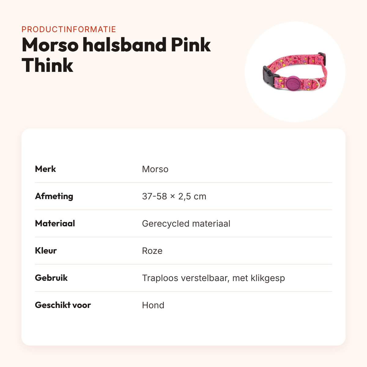 Morso hondenhalsband Pink Think roze 37-58 x 2,5 cm – gerecycled – productinformatie