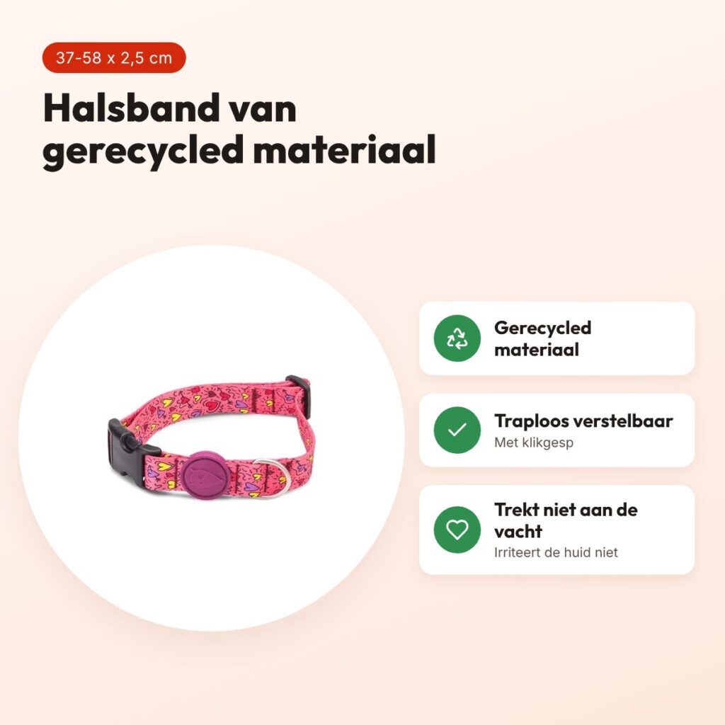 Morso hondenhalsband Pink Think roze 37-58 x 2,5 cm – gerecycled – voordelen