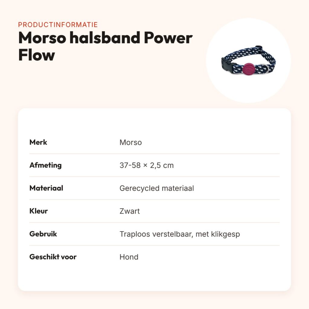 Morso hondenhalsband Power Flow zwart 37-58 x 2,5 cm – gerecycled – productinformatie
