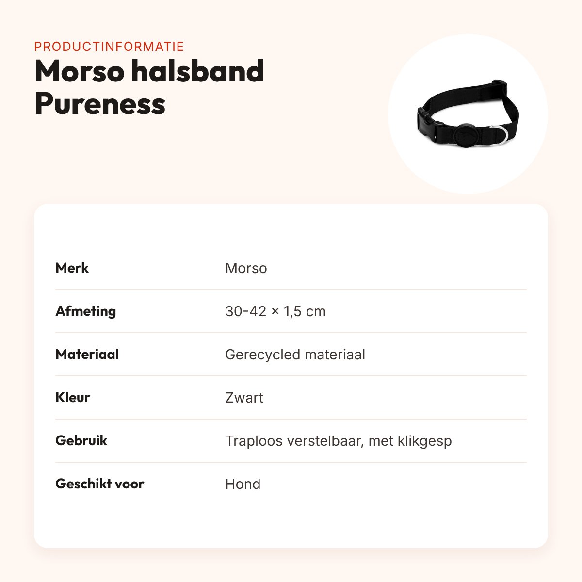 Morso hondenhalsband Pureness zwart 30-42 x 1,5 cm – gerecycled – productinformatie