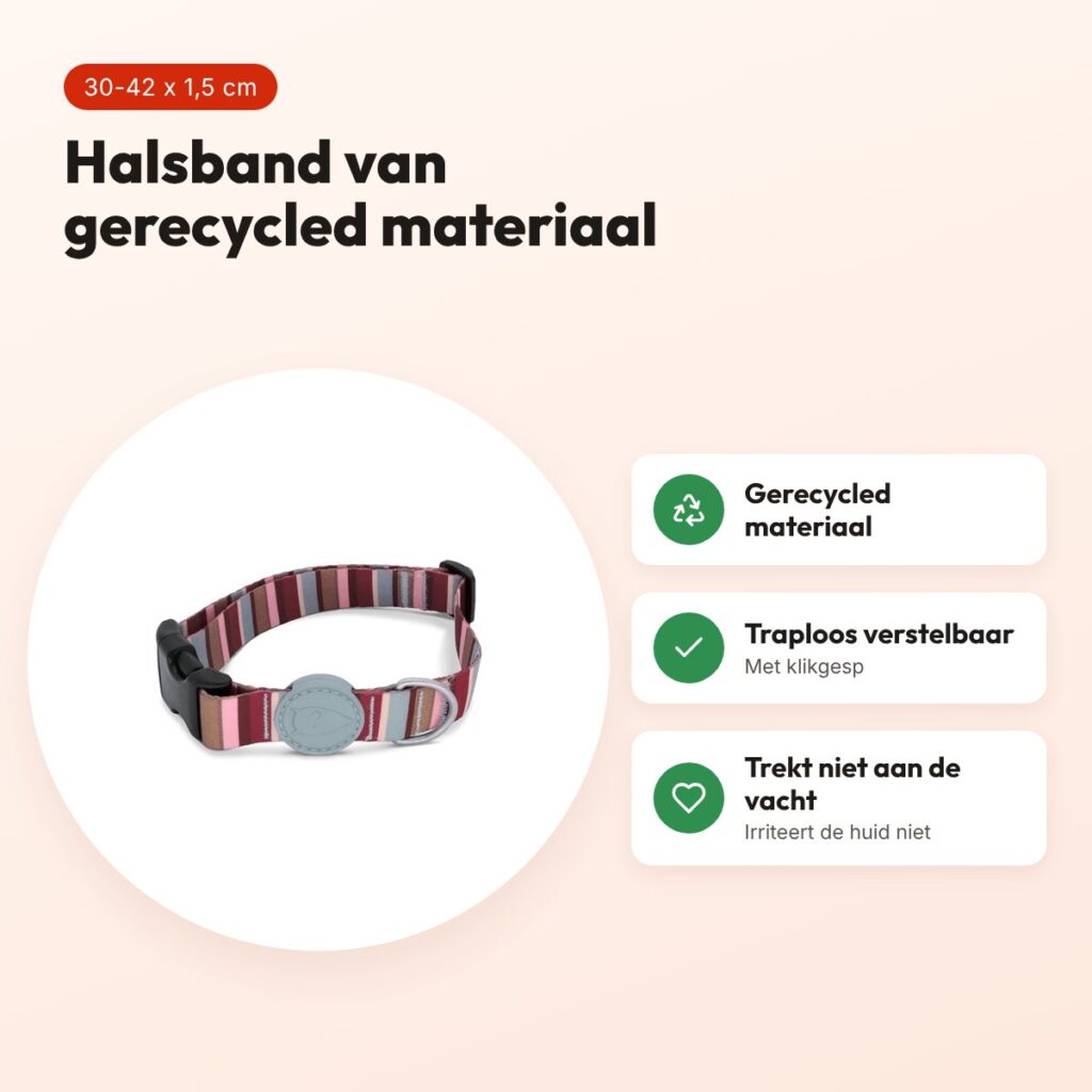 Morso hondenhalsband Skyline rood/roze 30-42 x 1,5 cm – gerecycled – voordelen