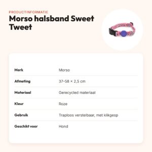 Morso hondenhalsband Sweet Tweet roze 37-58 x 2,5 cm – gerecycled – productinformatie