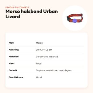 Morso hondenhalsband Urban Lizard rood 30-42 x 1,5 cm – gerecycled – productinformatie