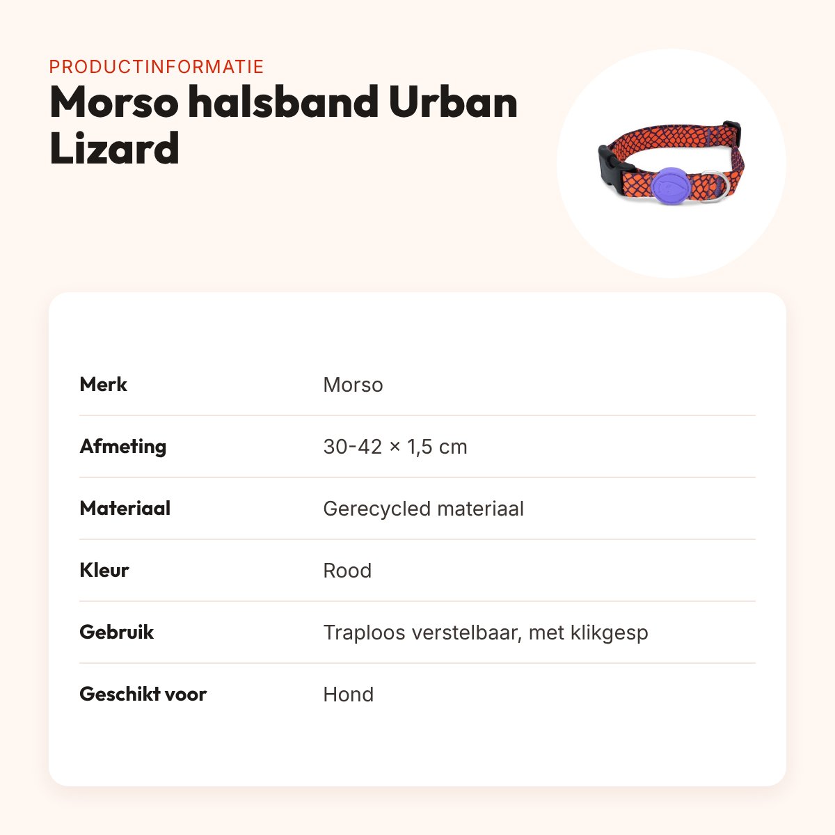 Morso hondenhalsband Urban Lizard rood 30-42 x 1,5 cm – gerecycled – productinformatie