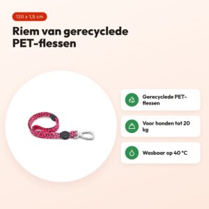 Morso hondenriem Bubble Leo roze 120 x 1,5 cm – gerecycled, tot 20 kg – voordelen