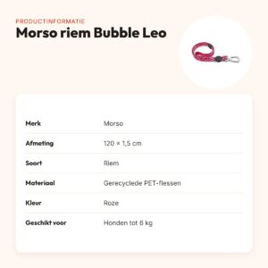 Morso hondenriem Bubble Leo roze 120 x 1,5 cm – gerecycled, tot 6 kg – productinformatie