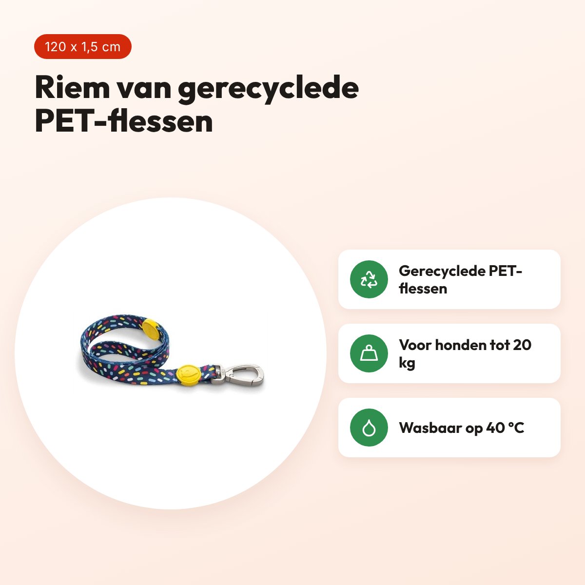 Morso hondenriem Color Invaders paars 120 x 1,5 cm – gerecycled, tot 20 kg – voordelen