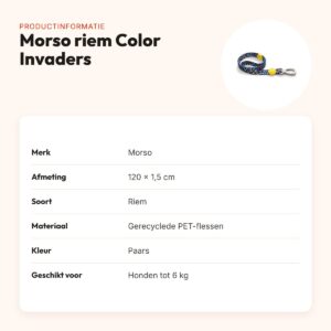 Morso hondenriem Color Invaders paars 120 x 1,5 cm – gerecycled, tot 6 kg – productinformatie