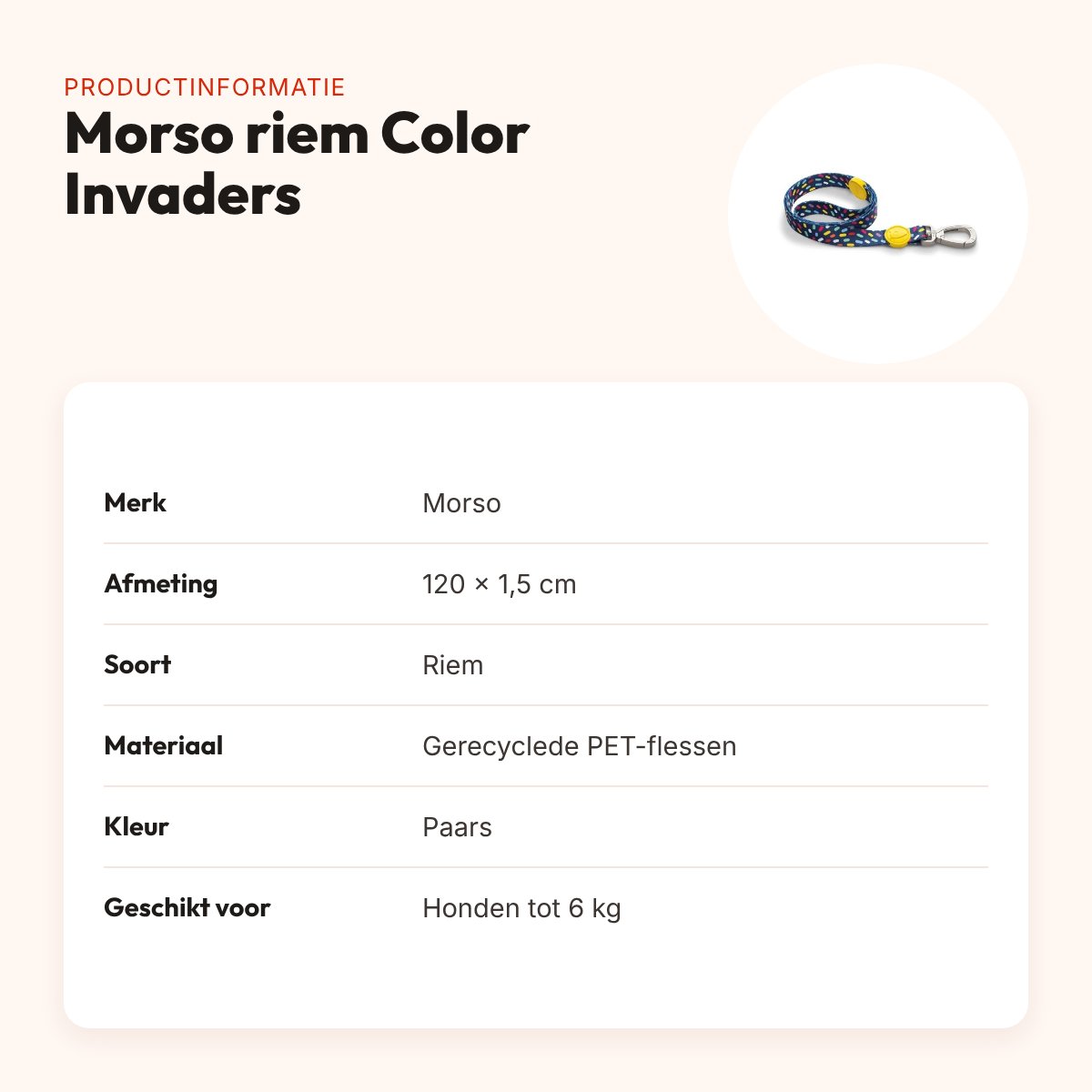 Morso hondenriem Color Invaders paars 120 x 1,5 cm – gerecycled, tot 6 kg – productinformatie