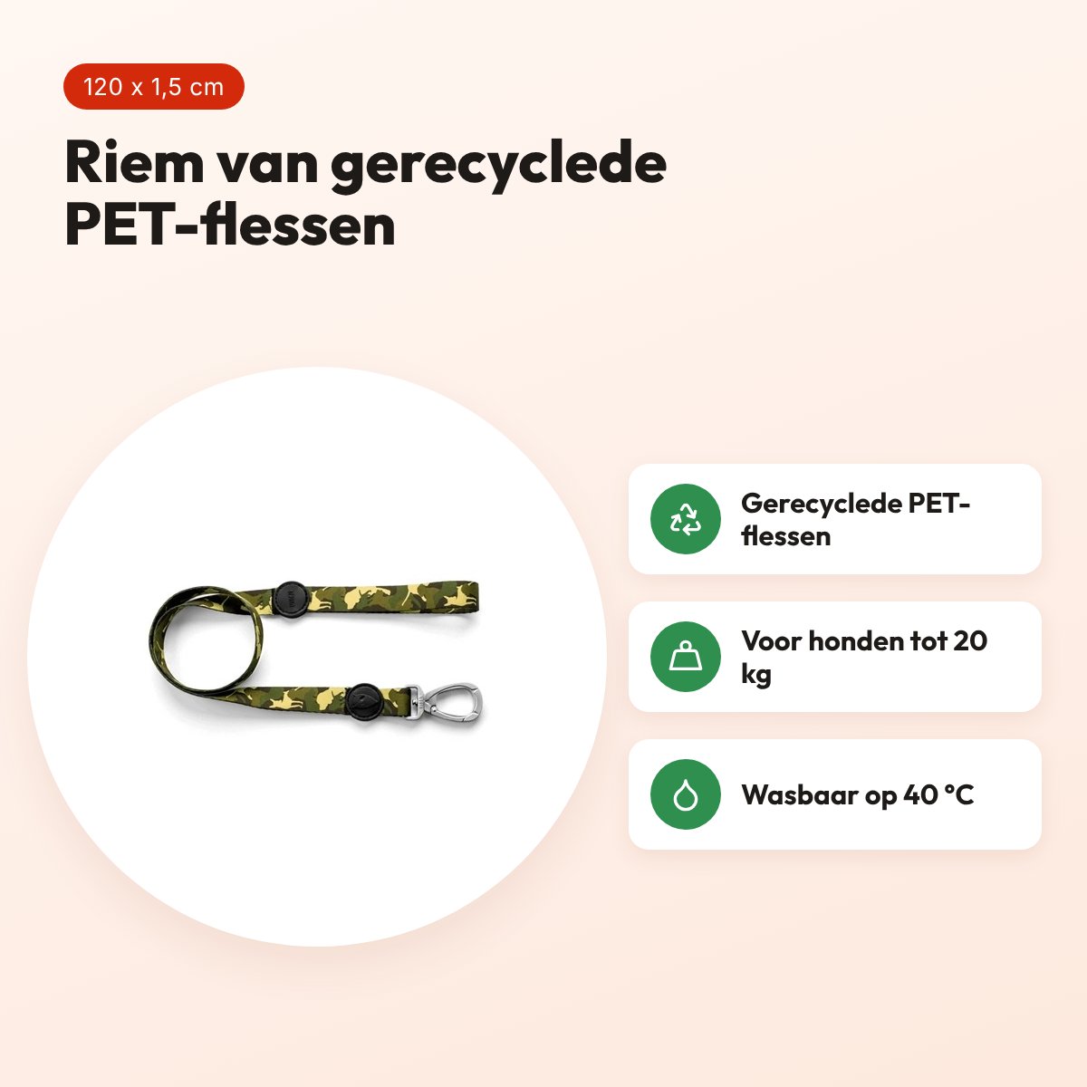 Morso hondenriem Full Metal Dog bruin 120 x 1,5 cm – gerecycled, tot 20 kg – voordelen